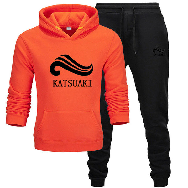 Fashion KATSUAKI Men Track suit Hoodies Suits Brand  Men Hip Hop Sweatshirts+Sweatpants Autumn Winter Fleece Hooded Pullover