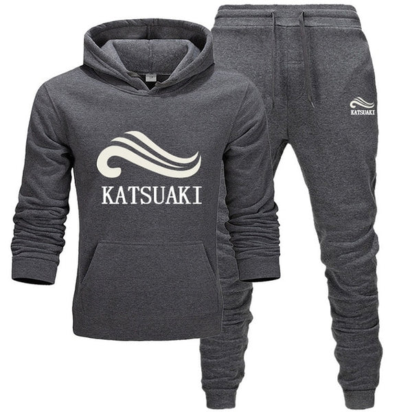 Fashion KATSUAKI Men Track suit Hoodies Suits Brand  Men Hip Hop Sweatshirts+Sweatpants Autumn Winter Fleece Hooded Pullover