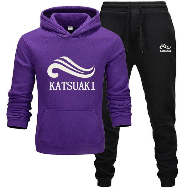 Fashion KATSUAKI Men Track suit Hoodies Suits Brand  Men Hip Hop Sweatshirts+Sweatpants Autumn Winter Fleece Hooded Pullover