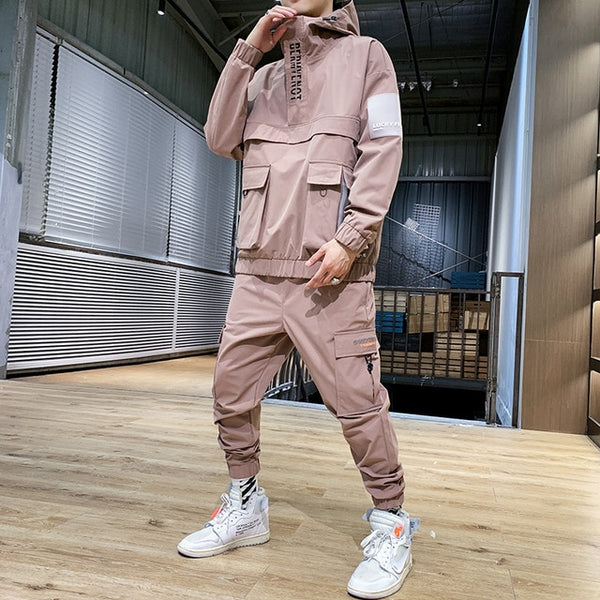 2019 Workwear jacket men's Hooded Jacket+Pants 2PC Sets  baseball  loose Pullover coat & Long Pants Mens Clothing