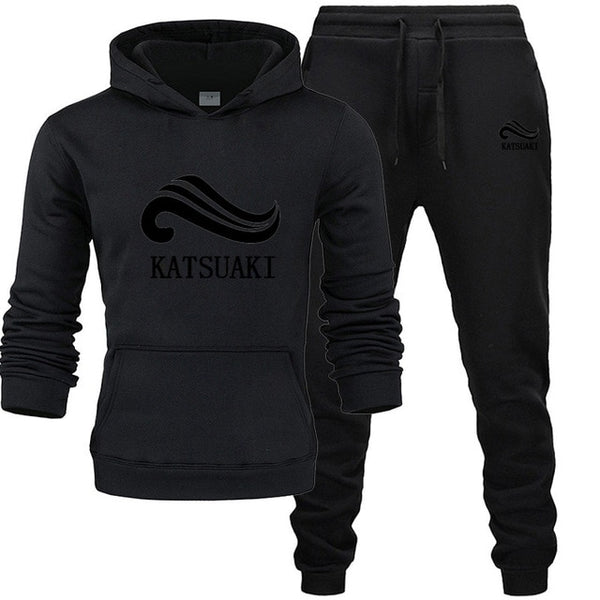 Fashion KATSUAKI Men Track suit Hoodies Suits Brand  Men Hip Hop Sweatshirts+Sweatpants Autumn Winter Fleece Hooded Pullover