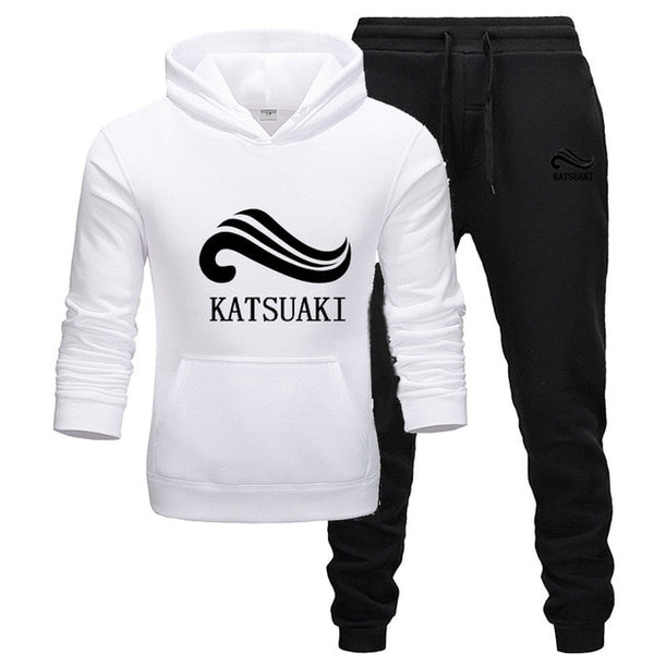 Fashion KATSUAKI Men Track suit Hoodies Suits Brand  Men Hip Hop Sweatshirts+Sweatpants Autumn Winter Fleece Hooded Pullover