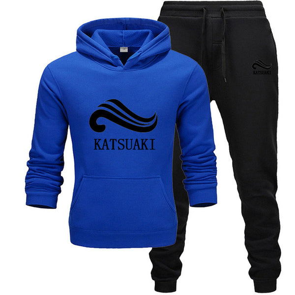 Fashion KATSUAKI Men Track suit Hoodies Suits Brand  Men Hip Hop Sweatshirts+Sweatpants Autumn Winter Fleece Hooded Pullover