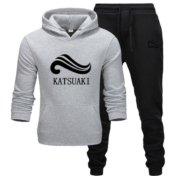 Fashion KATSUAKI Men Track suit Hoodies Suits Brand  Men Hip Hop Sweatshirts+Sweatpants Autumn Winter Fleece Hooded Pullover