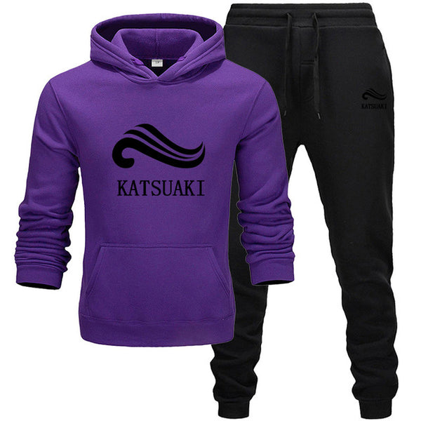 Fashion KATSUAKI Men Track suit Hoodies Suits Brand  Men Hip Hop Sweatshirts+Sweatpants Autumn Winter Fleece Hooded Pullover