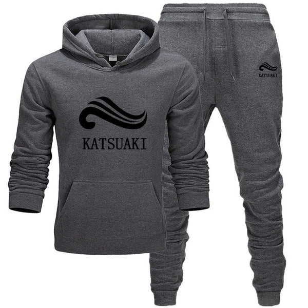 Fashion KATSUAKI Men Track suit Hoodies Suits Brand  Men Hip Hop Sweatshirts+Sweatpants Autumn Winter Fleece Hooded Pullover