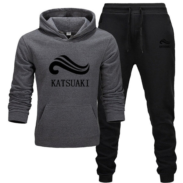 Fashion KATSUAKI Men Track suit Hoodies Suits Brand  Men Hip Hop Sweatshirts+Sweatpants Autumn Winter Fleece Hooded Pullover