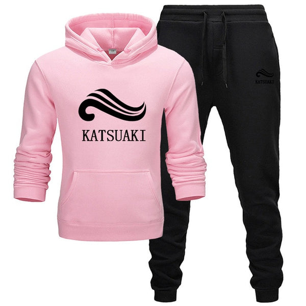 Fashion KATSUAKI Men Track suit Hoodies Suits Brand  Men Hip Hop Sweatshirts+Sweatpants Autumn Winter Fleece Hooded Pullover