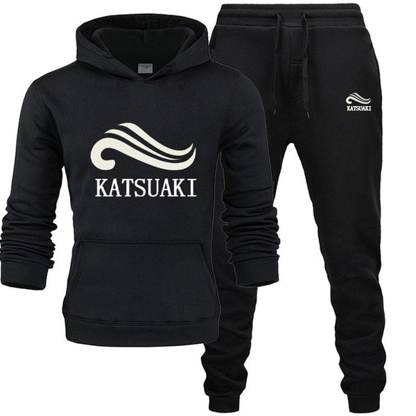 Fashion KATSUAKI Men Track suit Hoodies Suits Brand  Men Hip Hop Sweatshirts+Sweatpants Autumn Winter Fleece Hooded Pullover