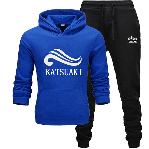 Fashion KATSUAKI Men Track suit Hoodies Suits Brand  Men Hip Hop Sweatshirts+Sweatpants Autumn Winter Fleece Hooded Pullover