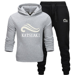 Fashion KATSUAKI Men Track suit Hoodies Suits Brand  Men Hip Hop Sweatshirts+Sweatpants Autumn Winter Fleece Hooded Pullover