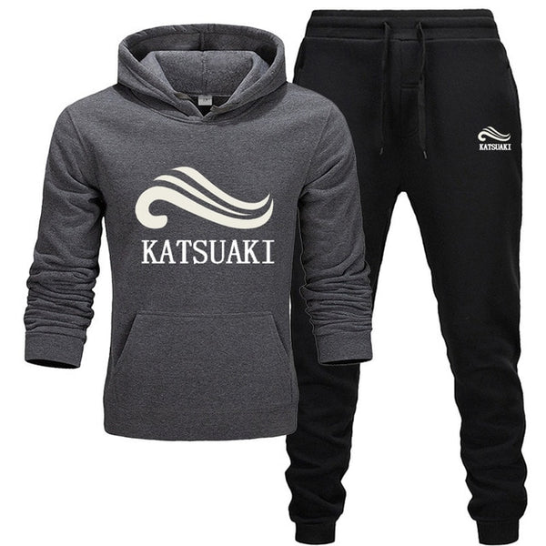 Fashion KATSUAKI Men Track suit Hoodies Suits Brand  Men Hip Hop Sweatshirts+Sweatpants Autumn Winter Fleece Hooded Pullover