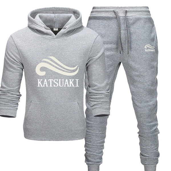 Fashion KATSUAKI Men Track suit Hoodies Suits Brand  Men Hip Hop Sweatshirts+Sweatpants Autumn Winter Fleece Hooded Pullover